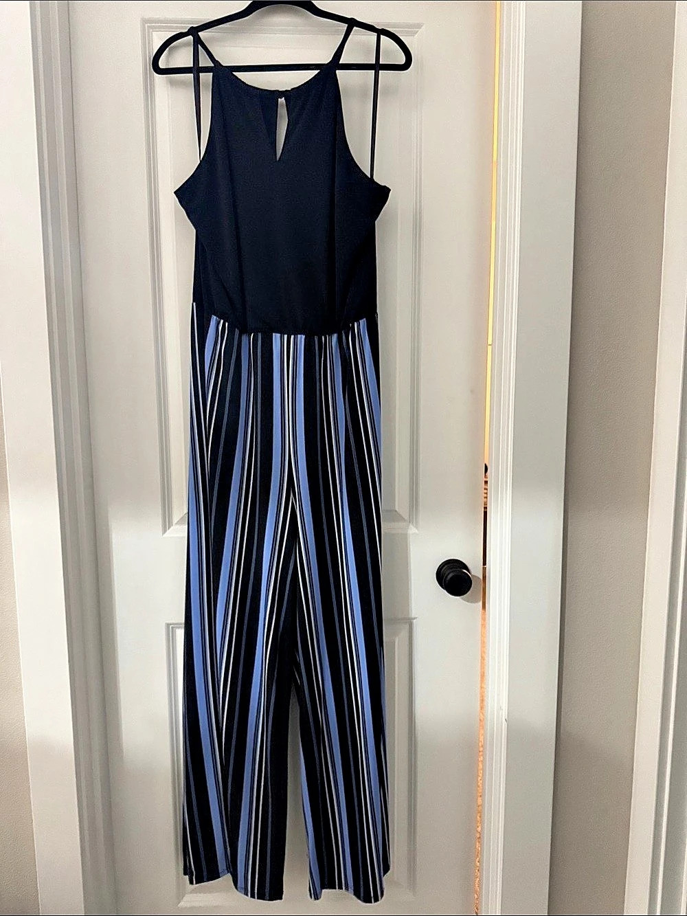 I.N.C International Concepts Striped Wide Leg Jumpsuit in Black & Blue Size XL